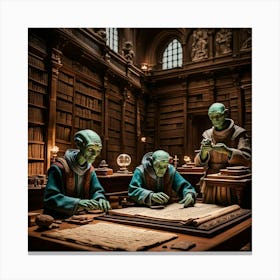 Aliens In The Library Canvas Print