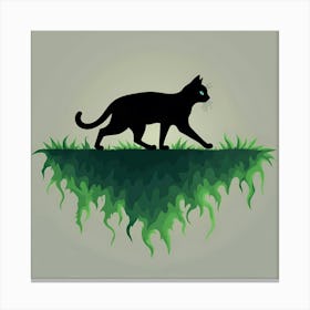 Black Cat On Grass 1 Canvas Print