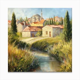 Village By The Stream Canvas Print
