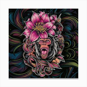 Monkey With Flower Canvas Print