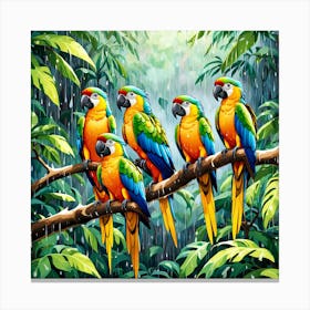 Parrots In The Rain art print 2 Canvas Print