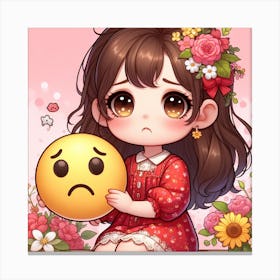 Cute Girl Holding Emoji 2 Canvas Print