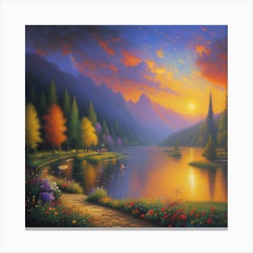 Sunset By The Lake Canvas Print