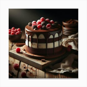 Chocolate Cake With Raspberries Canvas Print