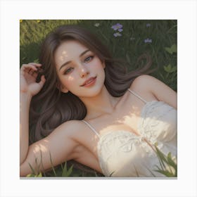 Girl Laying In The Grass Canvas Print