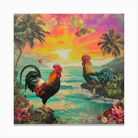 Kitsch Retro Rooster Collage 3 Canvas Print