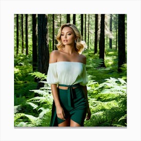 Model Female Woods Forest Nature Fashion Beauty Portrait Trees Greenery Wilderness Outdoo (15) Canvas Print
