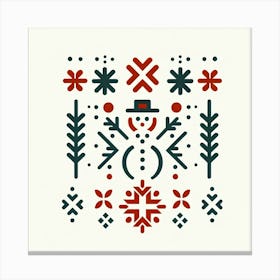 "Festive Folklore: A Tapestry of Winter's Joy"  'Festive Folklore: A Tapestry of Winter's Joy' is a vibrant artwork that marries the charm of folk art with the joyful spirit of the winter season. The geometric forms and playful symmetry bring to life a snowman surrounded by snowflakes and nature motifs, all rendered in a warm, inviting color scheme. This piece is a celebration of traditional patterns and holiday cheer, perfect for adding a touch of timeless festivity to your home.  Invite the essence of winter and folklore into your space with this heartwarming piece, a delightful addition for those who treasure the coziness and merriment of the holiday season. It's a charming reminder of joyful winter traditions and the simple pleasures that the season brings. Canvas Print