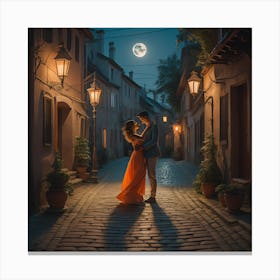 Moonlight In The Old Town Canvas Print