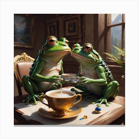 Two frogs sharing a cup of tea elligantly  Canvas Print