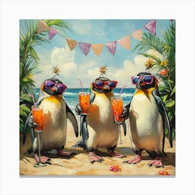 Tropical Penguin Beach Party Fun 10 Canvas Print