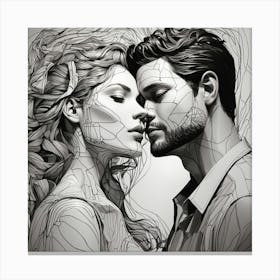 Breathtaking line art of a man and woman, love couple, line art, drawning Canvas Print