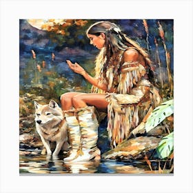 Native Woman With Wolf-Drucke 09.12.2024--06475 Canvas Print