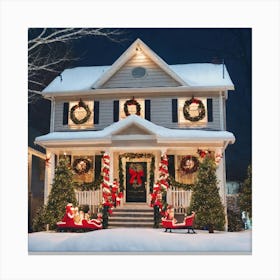 Christmas Decorations On A House 1 Canvas Print