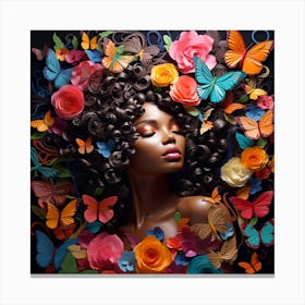 Woman with Colorful Butterflies Canvas Print