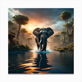 Elephant Walking In Water Canvas Print