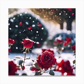 Sparkling Light and Falling Petals in the Winter Rose Garden Canvas Print