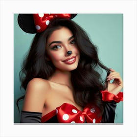 Beautiful Woman In Minnie Mouse Costume Canvas Print