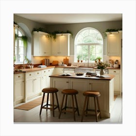 Kitchen With White Cabinets Canvas Print