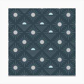 Geometric Pattern With Suns On Dark Blue Square Canvas Print