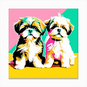 Shih Tzu Pups, This Contemporary art brings POP Art and Flat Vector Art Together, Colorful Art, Animal Art, Home Decor, Kids Room Decor, Puppy Bank - 110th Canvas Print