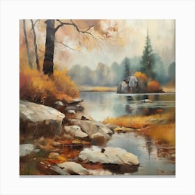 Autumn Lake,Forest Lake, Vintage Oil Painting, Farmhouse Wall Decorations, Antique Landscape, Vintage Landscape Oil Painting.3 5 Canvas Print