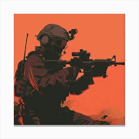 Soldier With A Gun Canvas Print