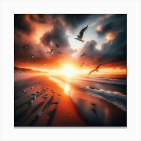 Seagulls On A Beach Canvas Print