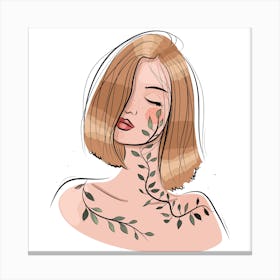 Tattooed Girl With Leaves Canvas Print