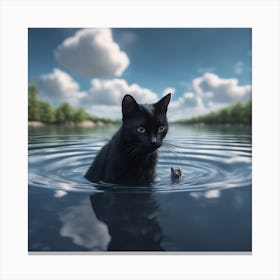 Black Cat In Water 1 Canvas Print