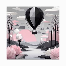 Pink and Black Hot Air Balloons Low Poly Art Landscape Canvas Print