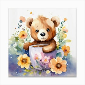 Teddy Bear In Cup style watercolor Canvas Print