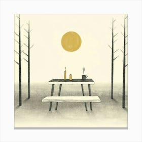 Picnic Table In The Woods Canvas Print