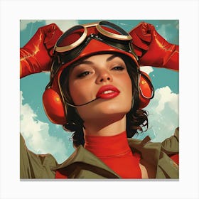 Soviet Themed Retro Female Pilot Canvas Print