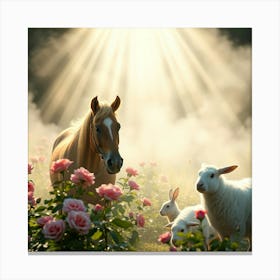 Horse And Sheep In A Field Canvas Print