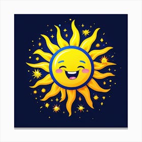 Lovely smiling sun on a blue gradient background 9 Canvas Print