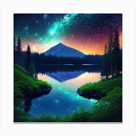 Starry Sky Over Lake 16 Canvas Print