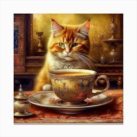 Cat With Tea Canvas Print