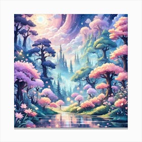 A Fantasy Forest With Twinkling Stars In Pastel Tone Square Composition 379 Canvas Print