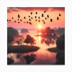 Sunrise With Birds Canvas Print