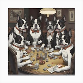 Boston Terriers Playing Poker~Reimagined Canvas Print