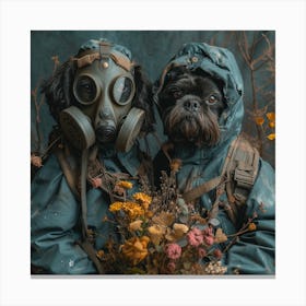 Two Dogs In Gas Masks Canvas Print