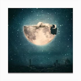 Woman Laying On The Moon Canvas Print