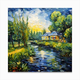 Riverside Idyll: Blooming Peace Canvas Print