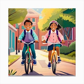 Children Riding Bicycles In The City Canvas Print