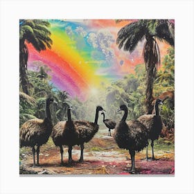 Rainbow Retro Ostrich Collage 1 Canvas Print