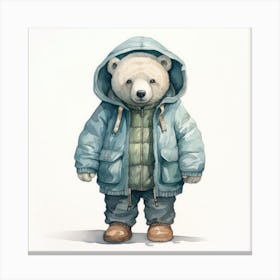 Watercolour Cartoon Polar Bear In A Hoodie 1 Canvas Print