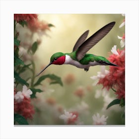 Emphasise On A Ruby Throated Hummingbird Energetic In Nature Feeding On Nectar From Alluring Bloom 13568030 Canvas Print