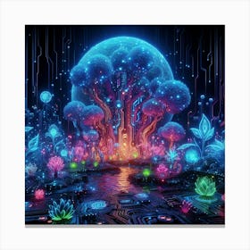 neon-lit jungle wall art 4 Canvas Print