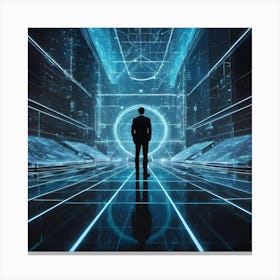 Futuristic Man Standing In Futuristic Tunnel Canvas Print